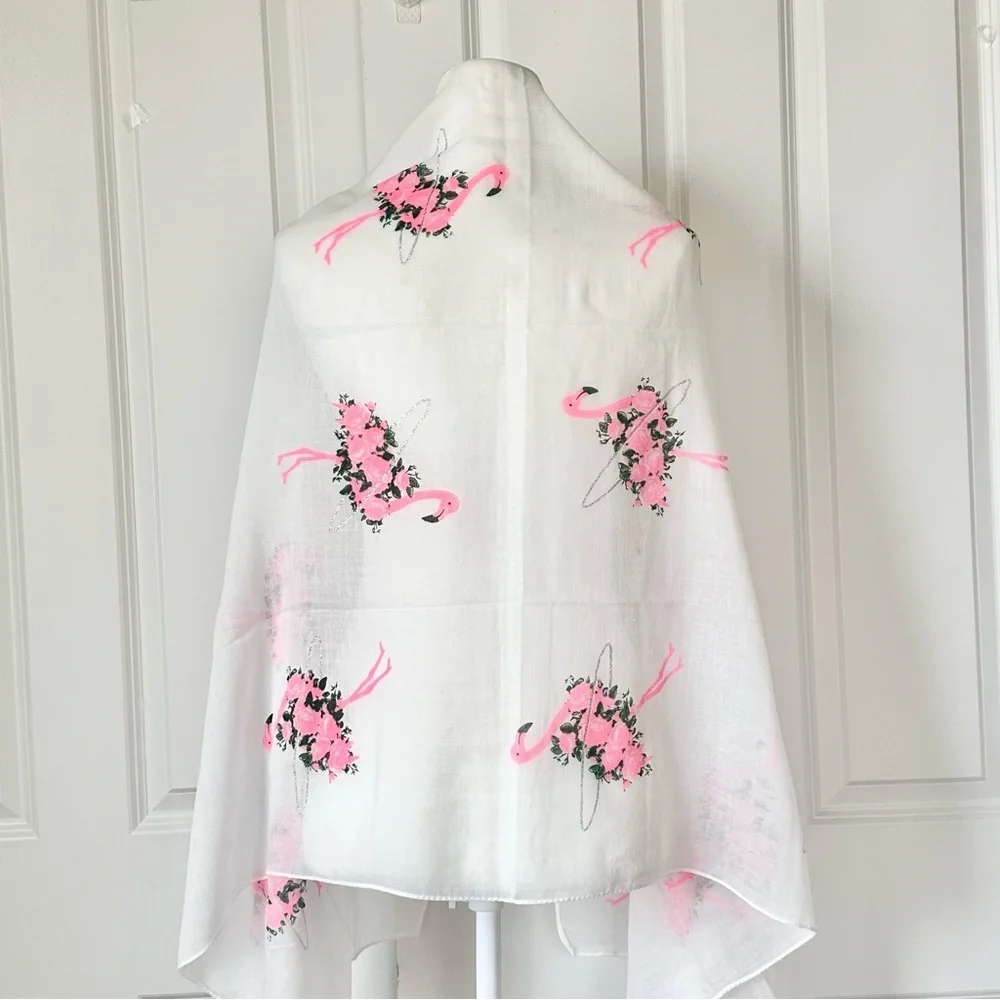 VTG Flamingo Sheer Sparkle Scarf Headcover Coverup Multi Use Feminine Pink White